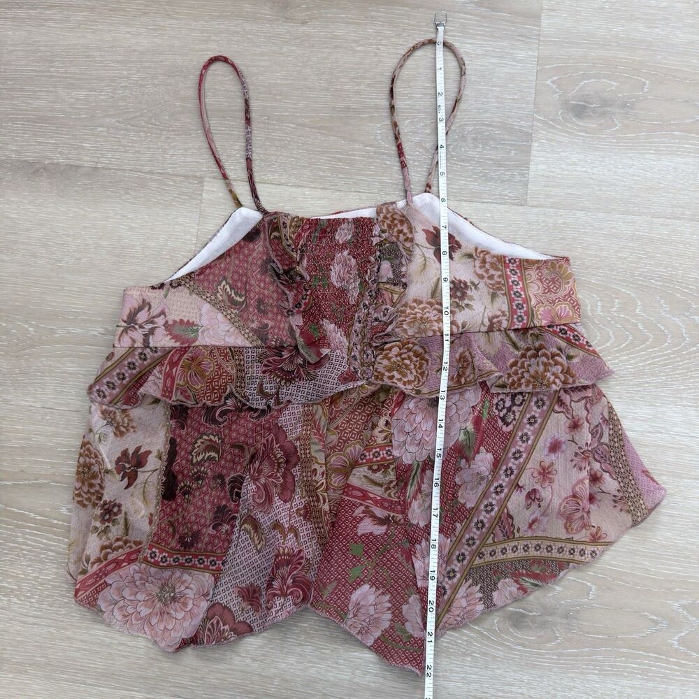 Patchwork Floral Ruffle Tiered Cami Top S MNG Mango Boho Smocked Peplum Summer - Picture 7 of 16